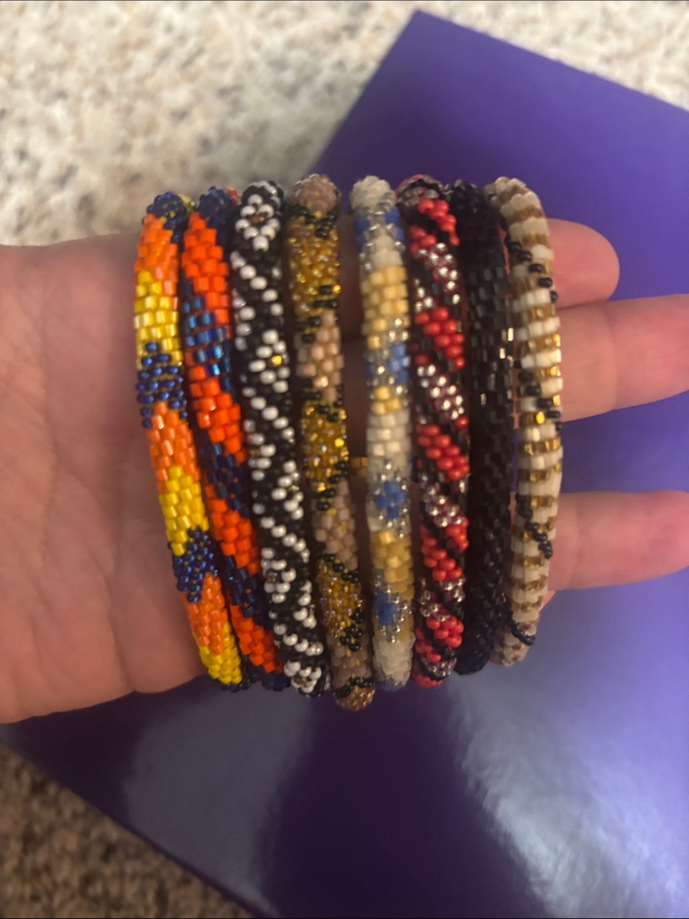 Handcrafted Multicolor Seed Bead Bracelets - Set of 8